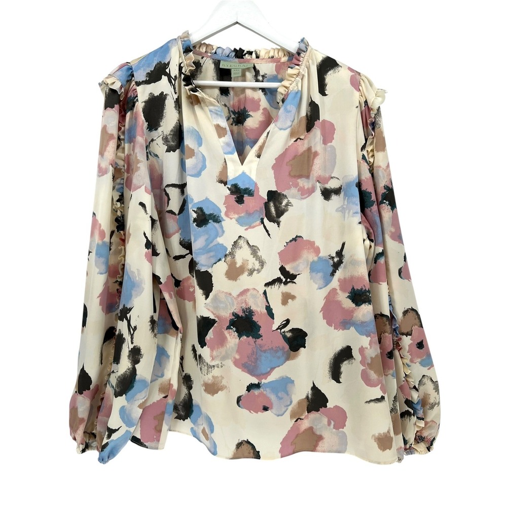 Ryegrass Floral Top Women XXL Multi Color Ruffle Sleeve Boho Romantic Whimsical